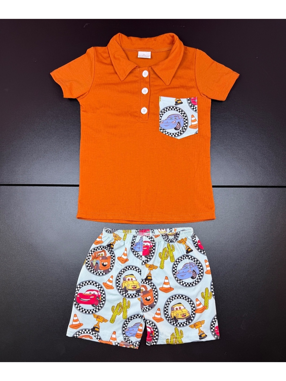 Disney Pixar Cars Boys 4T 2 Piece Outfit Lightning McQueen Mater Polo Shorts